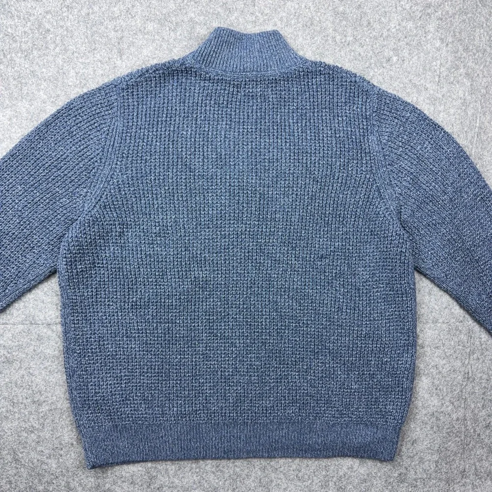 LL Bean Sweater Mens XL Indigo Blue‎ Organic Cotton Waffle Knit 1/4 Zip Mock NEW
